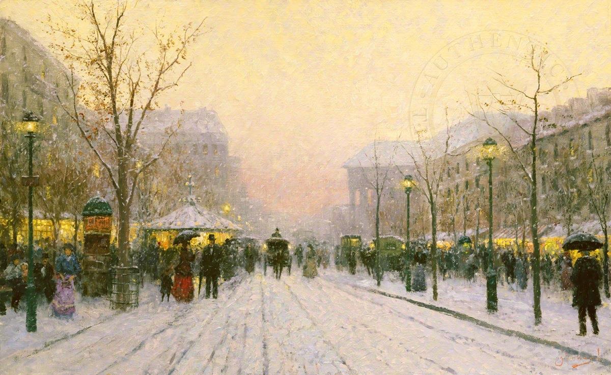 Chutes de neige à Paris Thomas Kinkade Peintures à l'huile